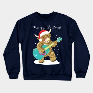 Scottish Highland Cow Plays Guitar At Christmas Crewneck Sweatshirt